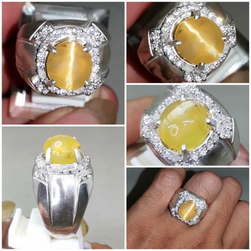Batu Mata Kucing Kuning Opal Cat eye Ring Perak Asli_6