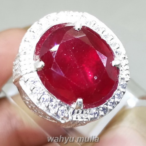 Batu Permata Ruby Merah darah kating Ring Perak yang bagus berkualitas