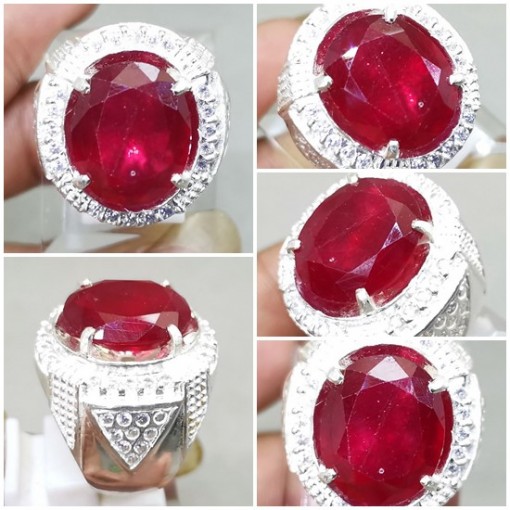 Batu Permata Ruby Merah darah kating Ring Perak_6