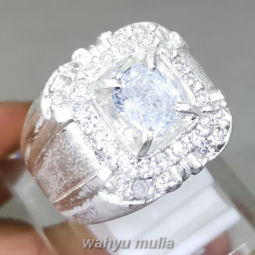 Batu Permata White Safir Putih Bening Srilangka Ring Perak Asli berlian