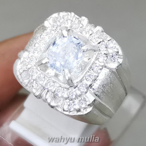 Batu Permata White Safir Putih Bening Srilangka Ring Perak Asli diamond