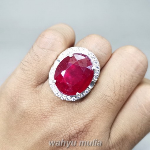 Batu Ruby Merah Cutting Besar Ring Perak Asli cincin pria wanita