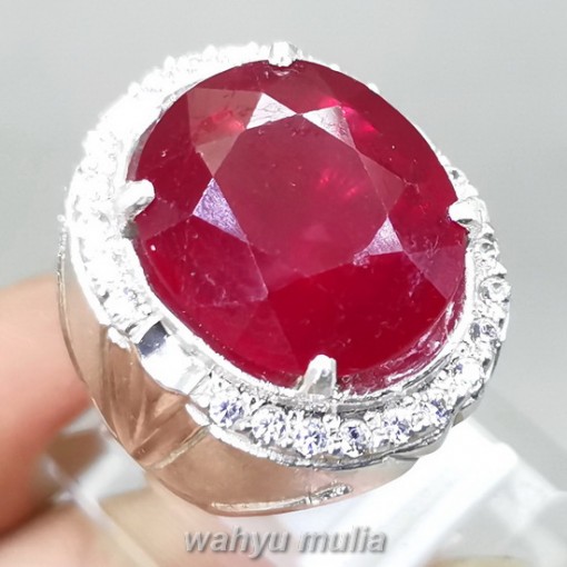 Batu Ruby Merah Cutting Besar Ring Perak original