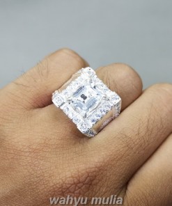 Batu Topaz Putih Bening Kristal Ring Perak Asli_5