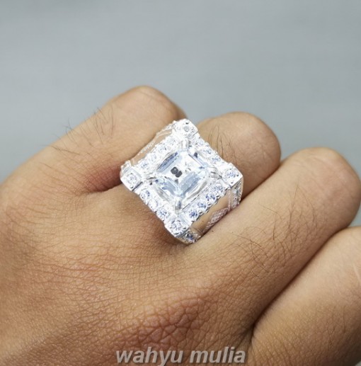 Batu Topaz Putih Bening Kristal Ring Perak Asli_5