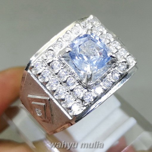 Batu cincin Blue Safir Ceylon Srilangka Ring Perak Asli bersertifikat