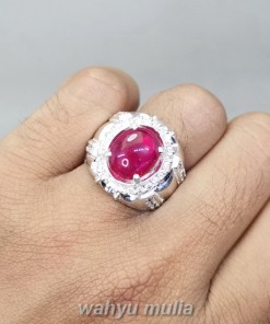Batu cincin Ruby Asli Merah Delima Ring Perak bermemo