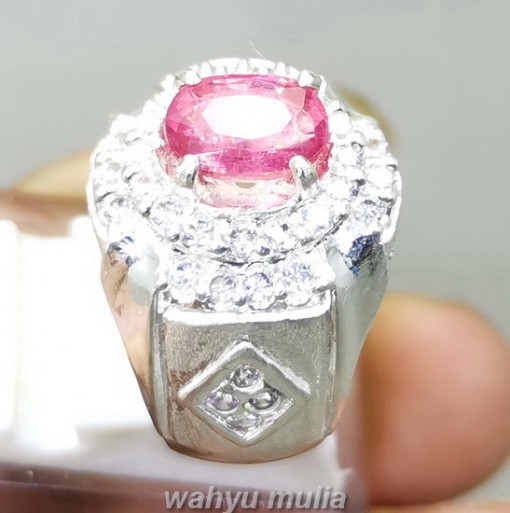 Cincin Batu Asli Pink Safir Natural Ring perak cewek cowok