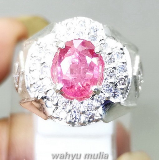 Cincin Batu Asli Pink Safir Natural Ring perak selon bagus