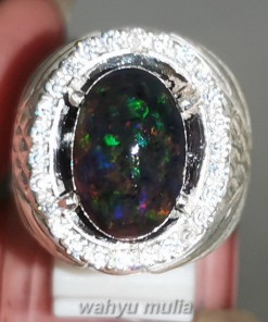 Cincin Batu Black Opal Kalimaya Ring Perak Asli banten afrika
