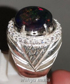Cincin Batu Black Opal Kalimaya Ring Perak Asli berkualitas bagus