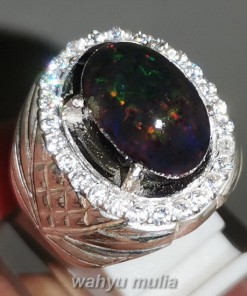 Cincin Batu Black Opal Kalimaya Ring Perak Asli meksiko ethiopia