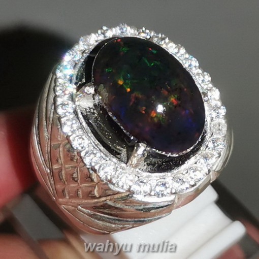 Cincin Batu Black Opal Kalimaya Ring Perak Asli meksiko ethiopia