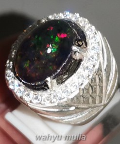 Cincin Batu Black Opal Kalimaya Ring Perak Asli yang bagus murah