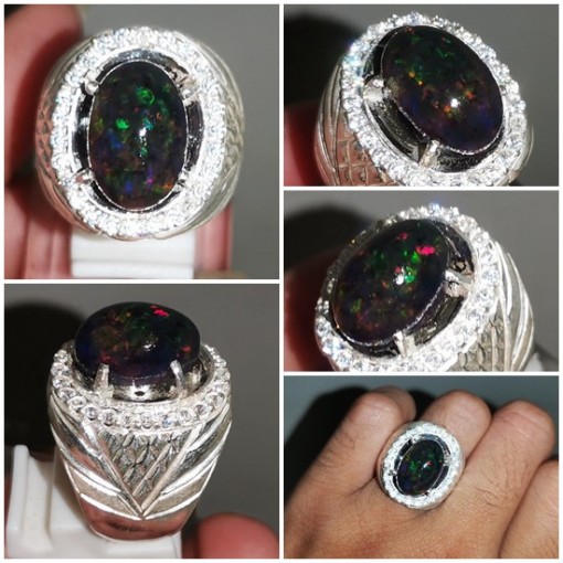 Cincin Batu Black Opal Kalimaya Ring Perak Asli_6