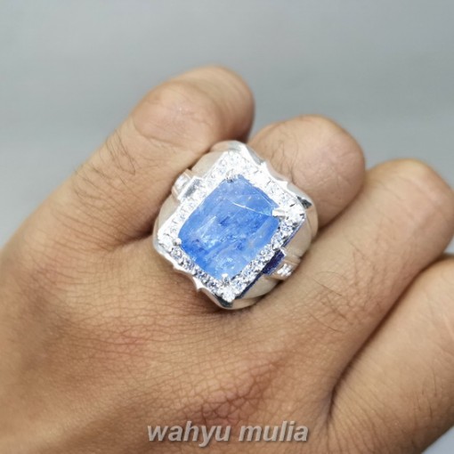 Cincin Batu Blue Safir Kotak Srilangka Ring Perak Asli terlaris paling banyak dicari