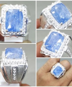 Cincin Batu Blue Safir Kotak Srilangka Ring Perak Asli_6
