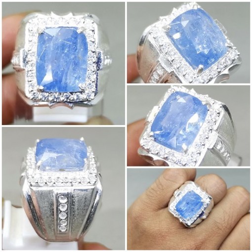 Cincin Batu Blue Safir Kotak Srilangka Ring Perak Asli_6