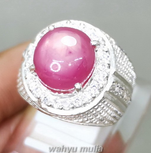 Cincin Batu Permata Ruby Pink Ring Perak Asli _3