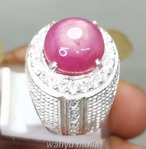 Cincin Batu Permata Ruby Pink Ring Perak Asli _4