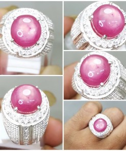Cincin Batu Permata Ruby Pink Ring Perak Asli _6
