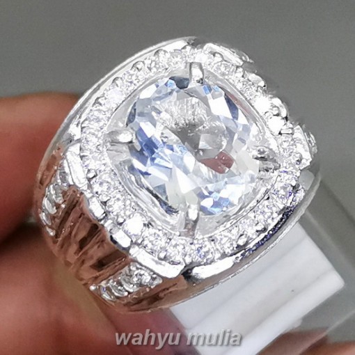 Cincin Batu Topaz Putih Bening Kristal Ring Perak Asli bersertifikat