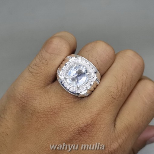 Cincin Batu Topaz Putih Bening Kristal Ring Perak Asli pria wanita