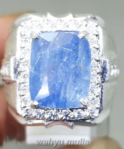 Cincin Batu akik Blue Safir Kotak Srilangka Ring Perak Asli original