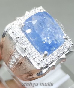 Cincin Batu permata Blue Safir Kotak Srilangka Ring Perak Asli bersertifikat