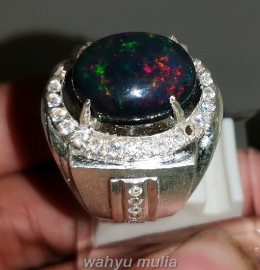 Batu Akik Kalimaya Black Opal Asli jarong Ring Perak afrika