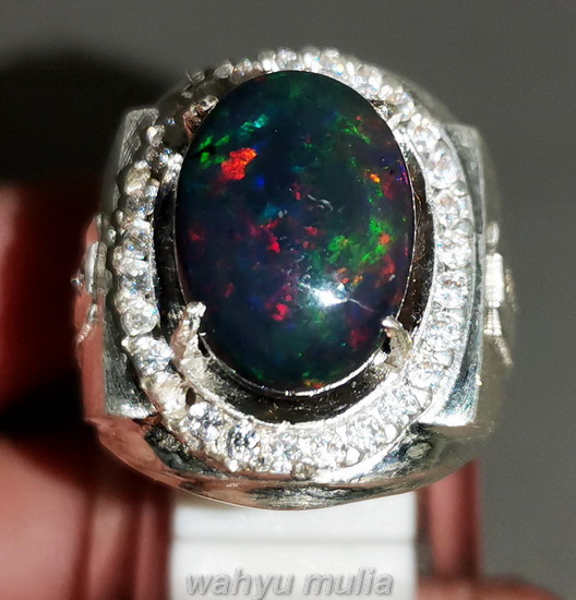 Batu Akik Kalimaya Black Opal Asli jarong Ring Perak Kode 2252 original