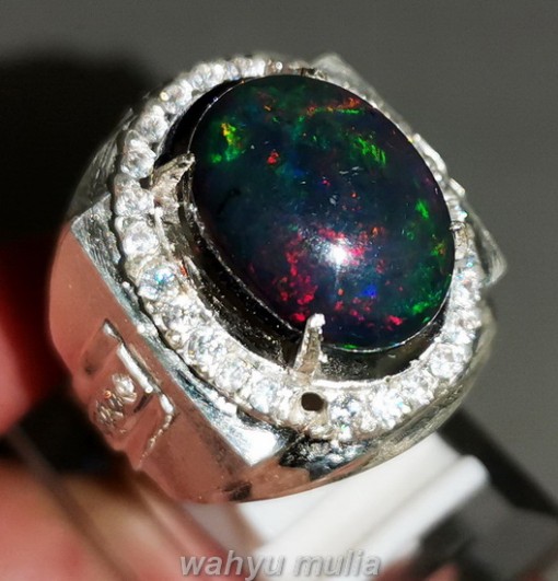 Batu Akik Kalimaya Black Opal Asli jarong Ring Perak kualitas bagus