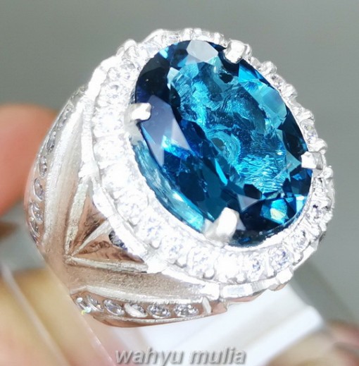 Batu Blue Topaz London Bersertifikat Ring Perak original