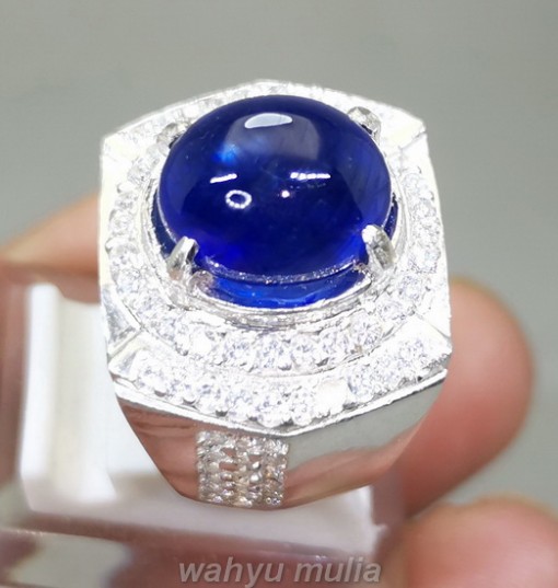 Batu Cincin Asli Natural Blue Safir Ring Perak berkhasiat