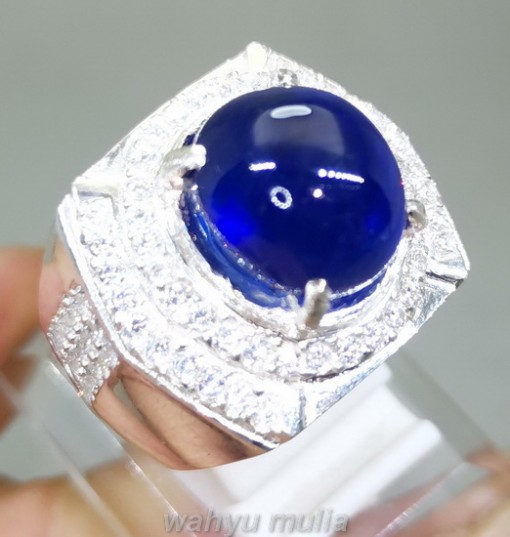 Batu Cincin Asli Natural Blue Safir Ring Perak bersertifikat