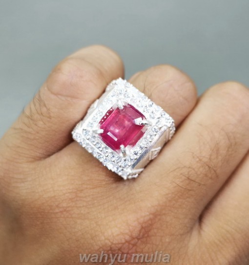 Batu Cincin Asli Natural Ruby Merah Kotak Ring Perak_4