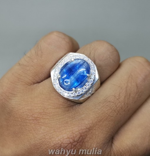 Batu Cincin Blue Safir Australi Kyanite Asli Ring Perak pria wanita