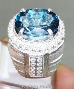 Batu Cincin London Blue Topaz Asli Bersertifikat Ring Perak kualitas bagus