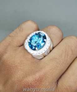 Batu Cincin London Blue Topaz Asli Bersertifikat Ring Perak terbaik paling dicari