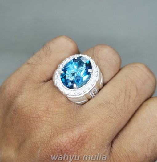 Batu Cincin London Blue Topaz Asli Bersertifikat Ring Perak terbaik paling dicari