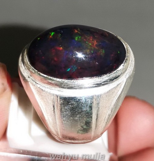 Batu Natural Kalimaya Black Opal Ring Perak_4