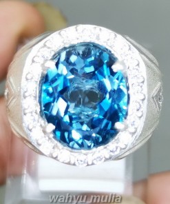 Batu Natural London Blue Topaz Bersertifikat Ring Perak berkualitas