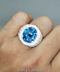 Batu Natural London Blue Topaz Bersertifikat Ring Perak model cewek cowok
