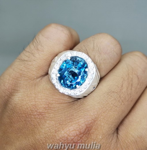Batu Natural London Blue Topaz Bersertifikat Ring Perak model cewek cowok