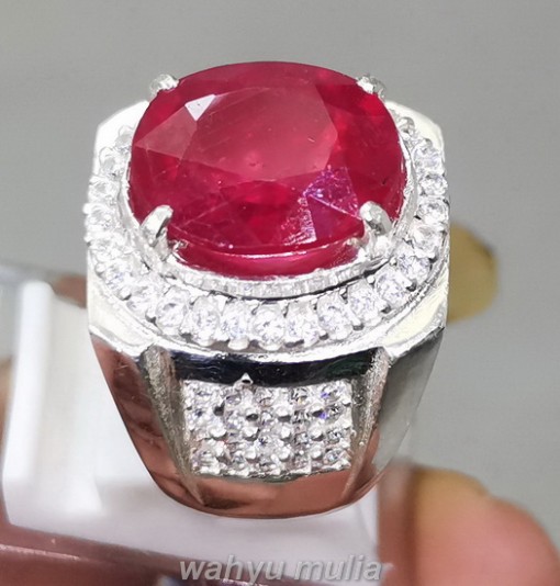 Batu cincin Natural Ruby Cutting Asli Ring Perak merah menyala