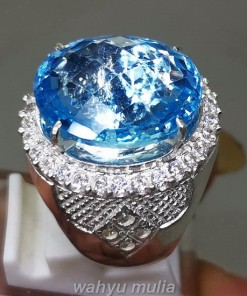 Cincin Batu Blue Topaz Asli Ring Perak bagus berkhodam