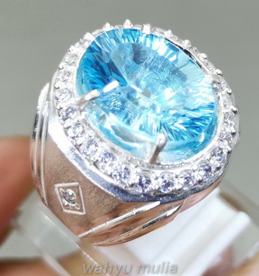 Cincin Batu Permata Blue Topaz Asli Ring perak asli original bagus