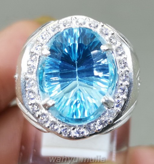 Cincin Batu Permata Blue Topaz Asli Ring perak asli original bersertifikat