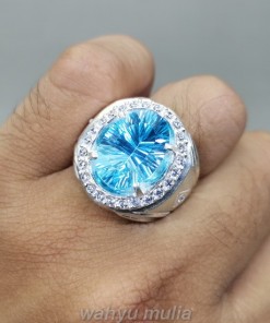 Cincin Batu Permata Blue Topaz Asli Ring perak asli original terbaik
