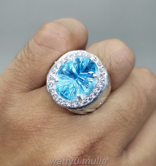 Cincin Batu Permata Blue Topaz Asli Ring perak asli original terbaik